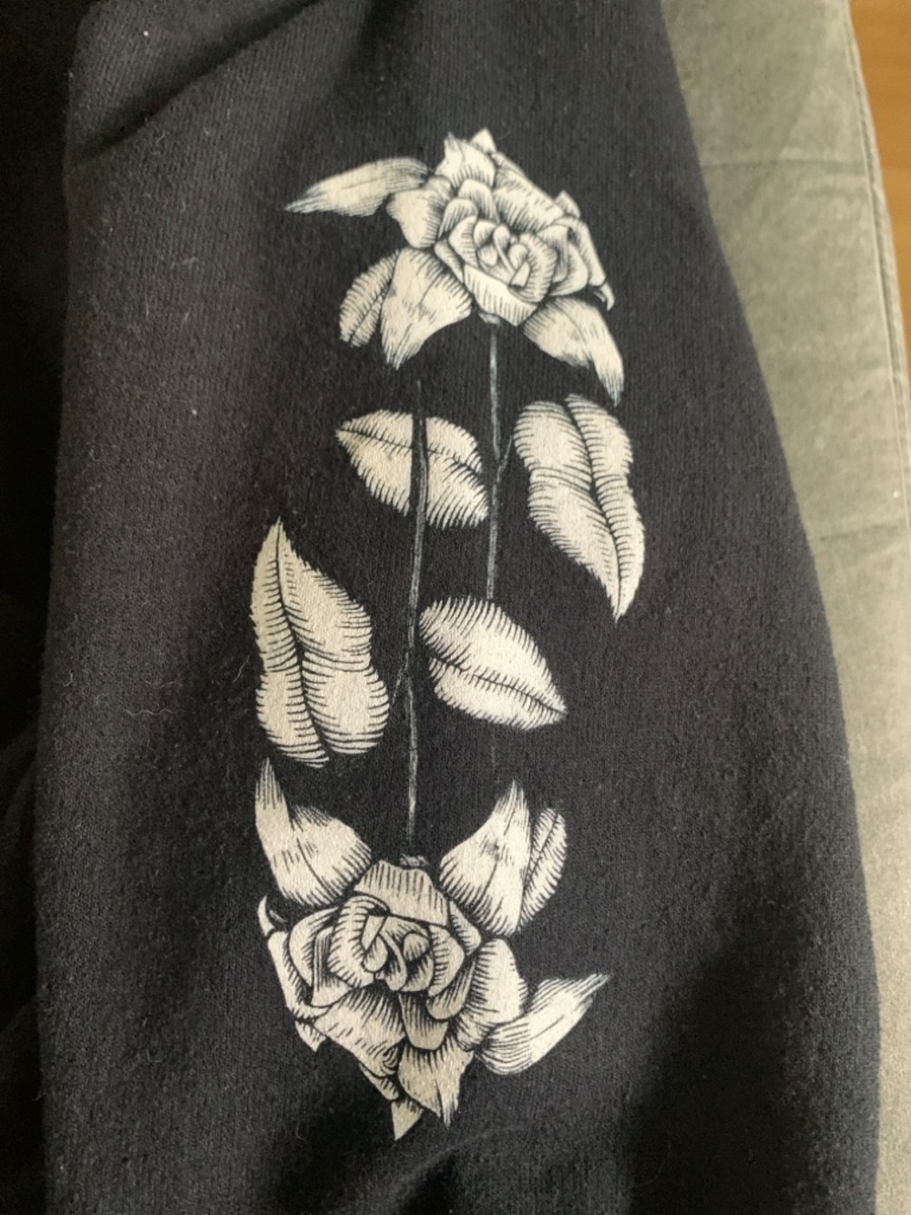 BTS Fake Love Hooded Sweatshirt with White Floral Sleeve Accents - Picture 5 of 12